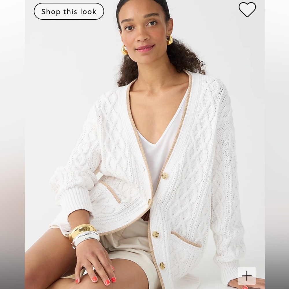 NWT J.Crew Contrast Trim Cable Knit Cardigan Sweater